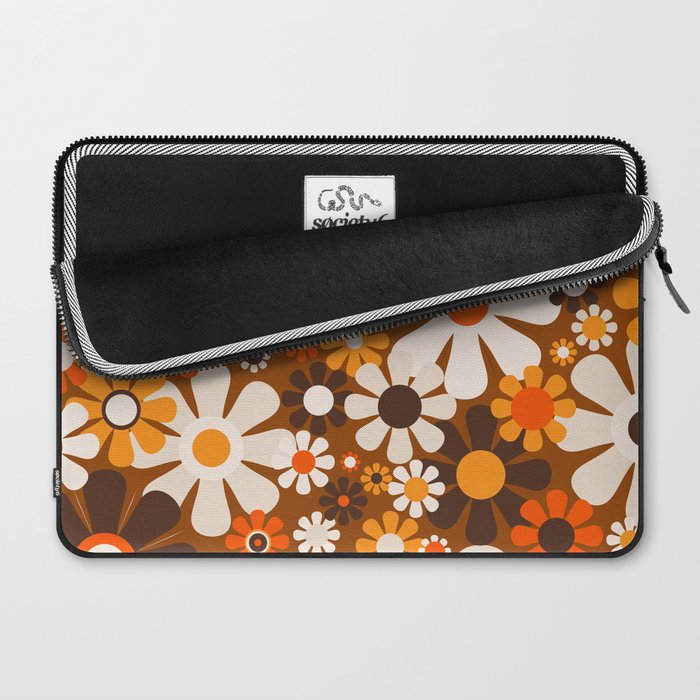 Retro Garden Flowers Groovy 1970s Floral Pattern in 70s Brown and Orange Laptop Sleeve Gallery Image 2