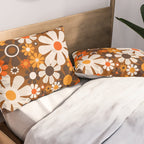 Retro Garden Flowers Groovy 1970s Floral Pattern in 70s Brown and Orange Pillow Sham Gallery Image 2