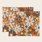 Retro Garden Flowers Groovy 1970s Floral Pattern in 70s Brown and Orange Placemat Gallery Image 1