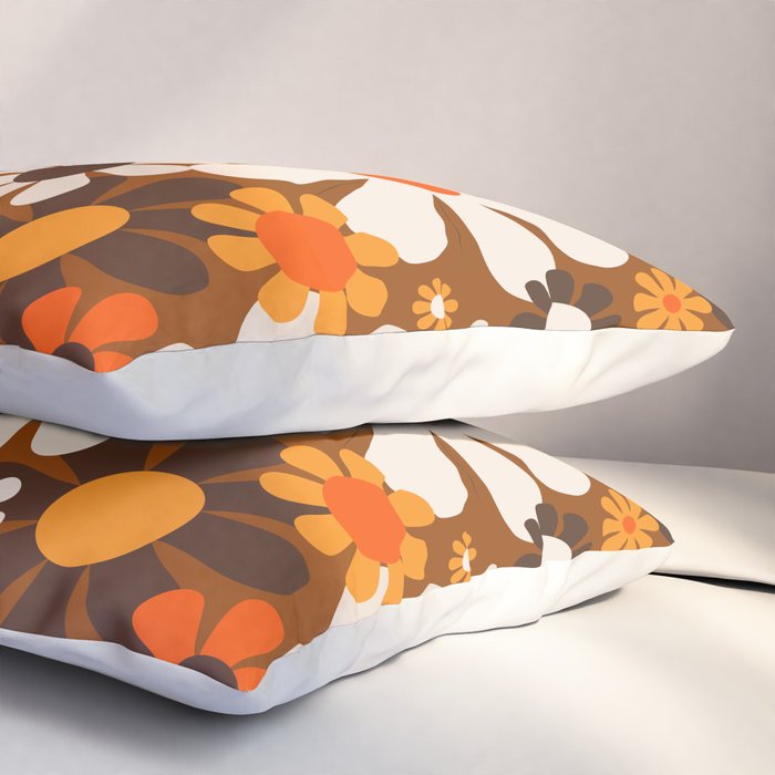 Retro Garden Flowers Groovy 1970s Floral Pattern in 70s Brown and Orange Pillow Sham Gallery Image 3