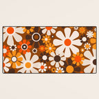 Retro Garden Flowers Groovy 1970s Floral Pattern in 70s Brown and Orange Desk Mat Gallery Image 3