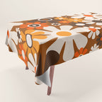 Retro Garden Flowers Groovy 1970s Floral Pattern in 70s Brown and Orange Tablecloth Gallery Image 1