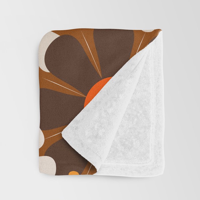Retro Garden Flowers Groovy 1970s Floral Pattern in 70s Brown and Orange Throw Blanket Gallery Image 3