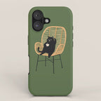 Lazy cat 2b Green enjoy coffee on rattan chair  iPhone Case Gallery Image 1