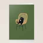 Lazy cat 2b Green enjoy coffee on rattan chair  Stationery Card Gallery Image 2