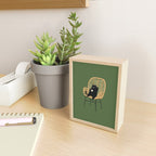 Lazy cat 2b Green enjoy coffee on rattan chair  Mini Art Print Gallery Image 2