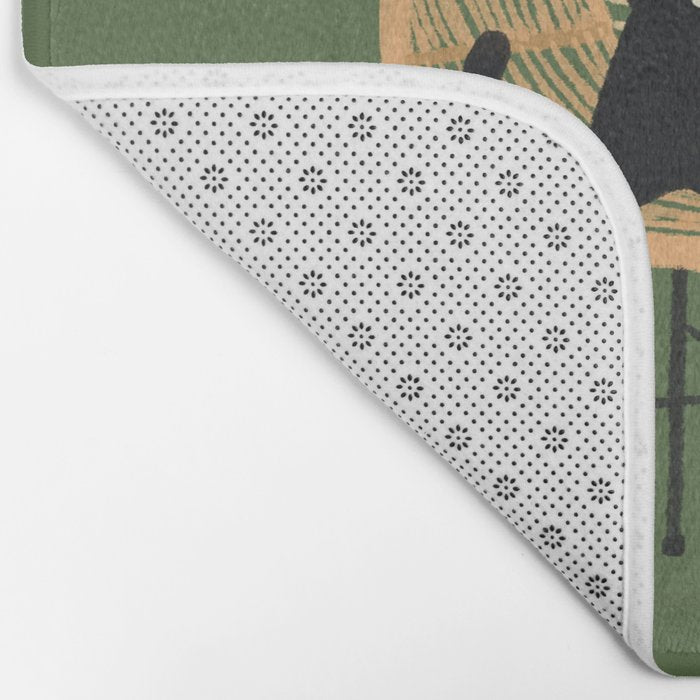Lazy cat 2b Green enjoy coffee on rattan chair  Bath Mat Gallery Image 2