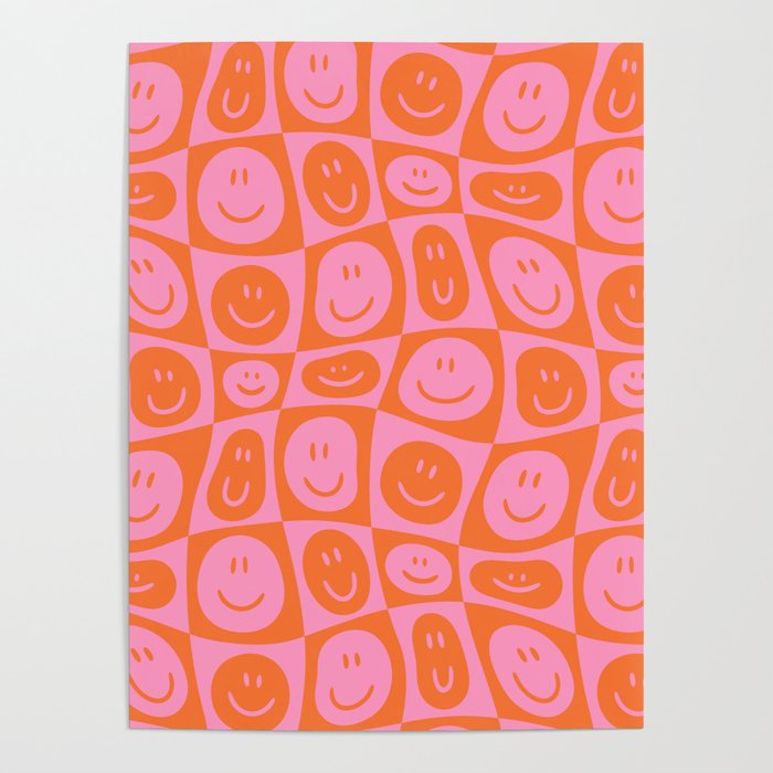 Retro happy face checkered pattern Poster Gallery Image 4