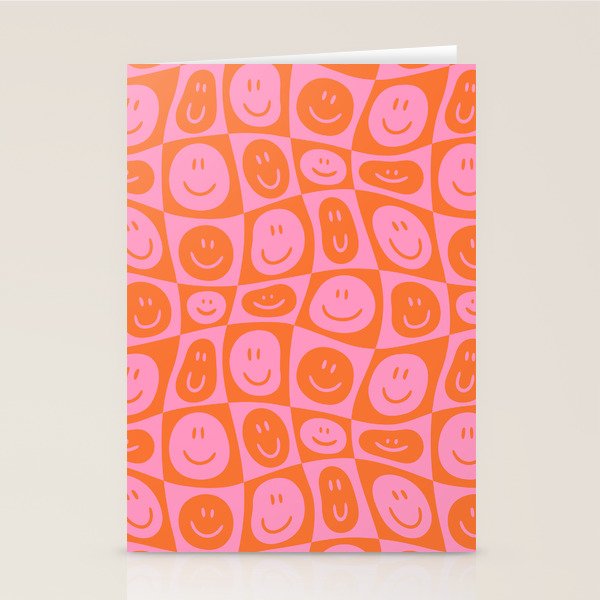Retro happy face checkered pattern Stationery Card Gallery Image 2