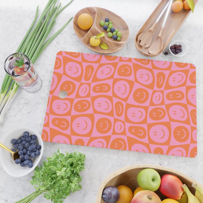 Retro happy face checkered pattern Cutting Board Gallery Image 2
