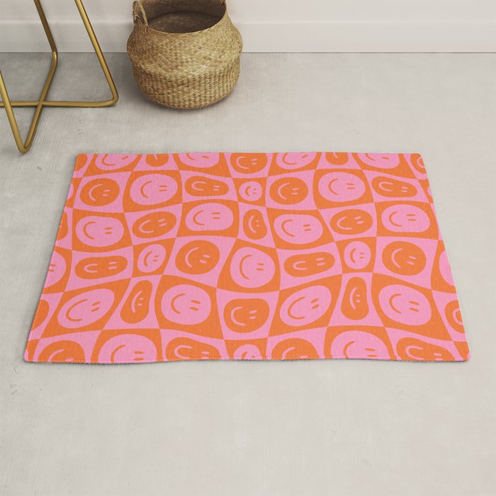 Retro happy face checkered pattern Rug Gallery Image 1