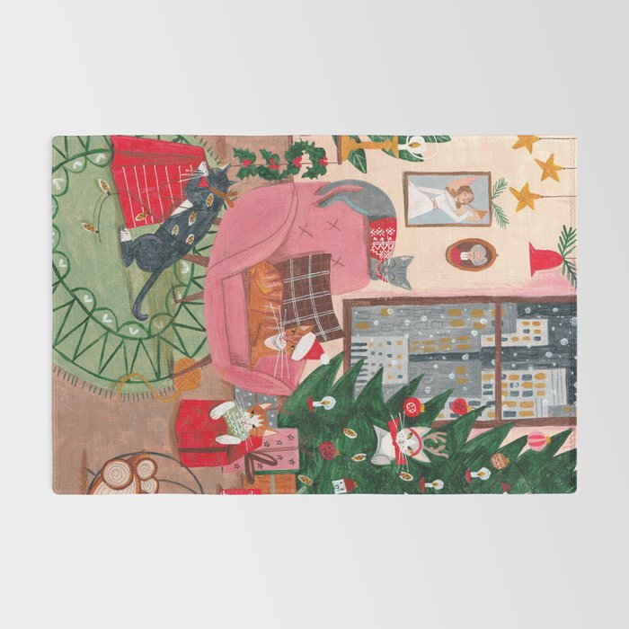 Festive retro Christmas cats modern traditional holiday Rug Gallery Image 2