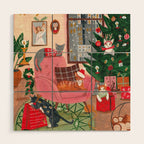 Festive retro Christmas cats modern traditional holiday Wood Wall Art Gallery Image 1