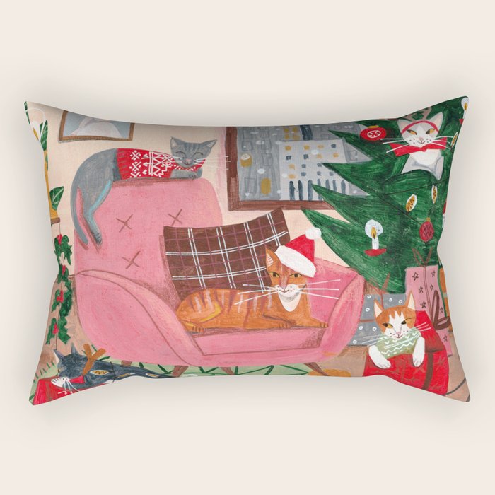 Festive retro Christmas cats modern traditional holiday Rectangular Pillow Gallery Image 2