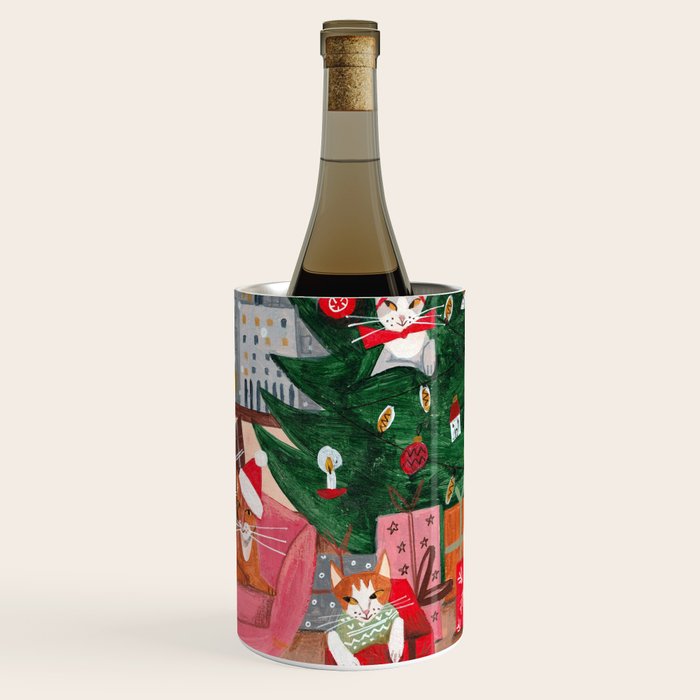 Festive retro Christmas cats modern traditional holiday Wine Chiller Gallery Image 3