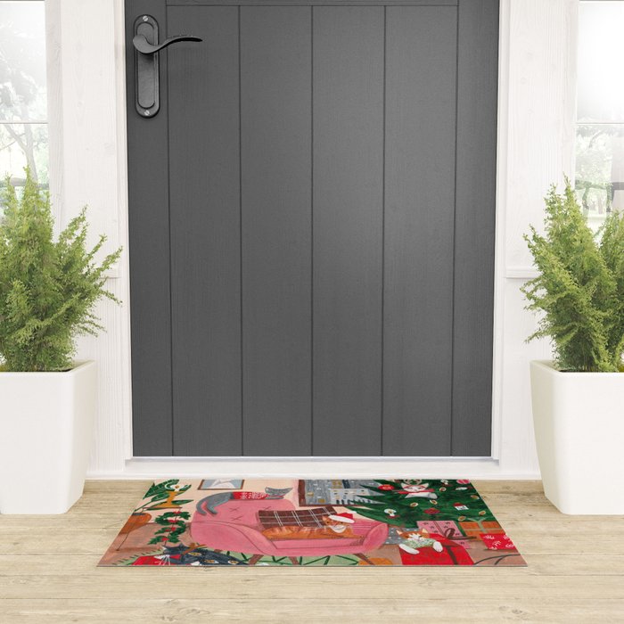 Festive retro Christmas cats modern traditional holiday Welcome Mat Gallery Image 3