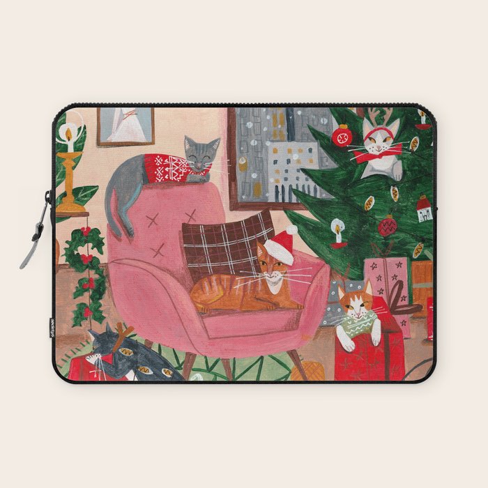 Festive retro Christmas cats modern traditional holiday Laptop Sleeve Gallery Image 1