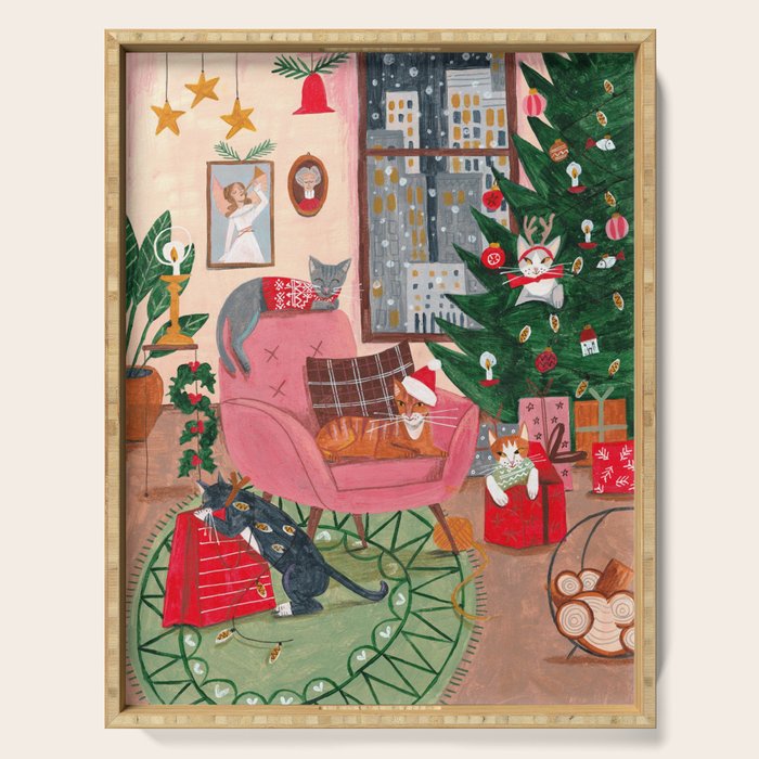 Festive retro Christmas cats modern traditional holiday Serving Tray Gallery Image 1
