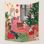 Festive retro Christmas cats modern traditional holiday Wall Tapestry Gallery Image 4