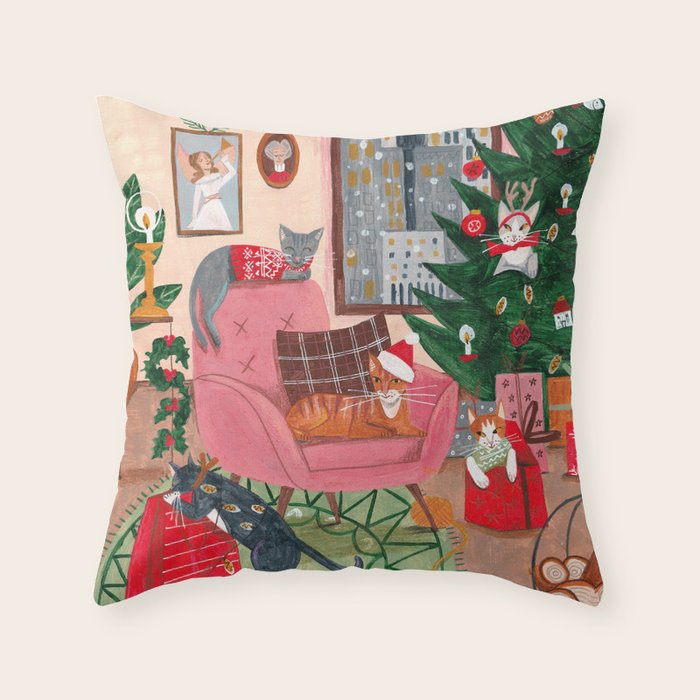 Festive retro Christmas cats modern traditional holiday Throw Pillow Gallery Image 6