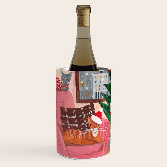 Festive retro Christmas cats modern traditional holiday Wine Chiller Gallery Image 1