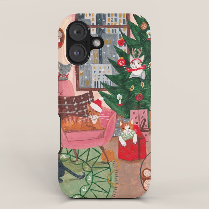 Festive retro Christmas cats modern traditional holiday iPhone Case Gallery Image 1