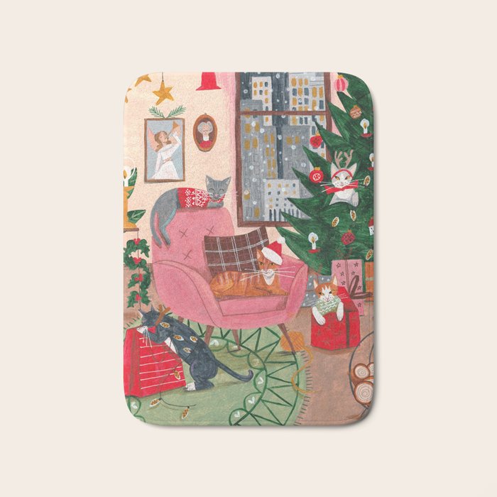 Festive retro Christmas cats modern traditional holiday Bath Mat Gallery Image 1