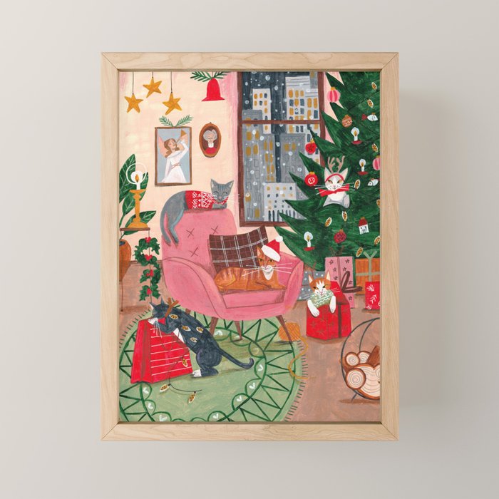 Festive retro Christmas cats modern traditional holiday Mini Art Print Gallery Image 1