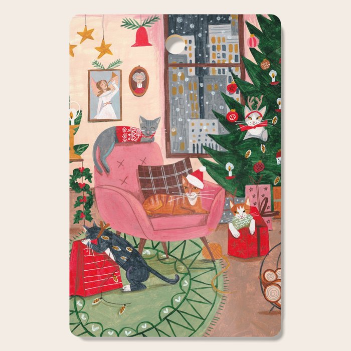 Festive retro Christmas cats modern traditional holiday Cutting Board Gallery Image 1