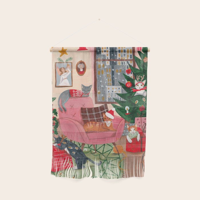 Festive retro Christmas cats modern traditional holiday Wall Hanging Gallery Image 1