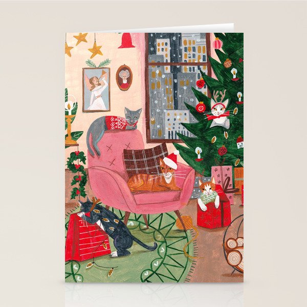 Festive retro Christmas cats modern traditional holiday Stationery Card Gallery Image 1