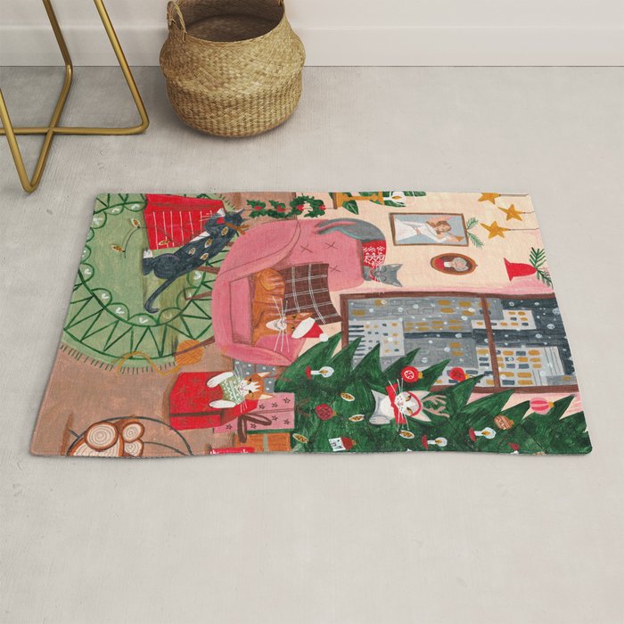 Festive retro Christmas cats modern traditional holiday Rug Gallery Image 1
