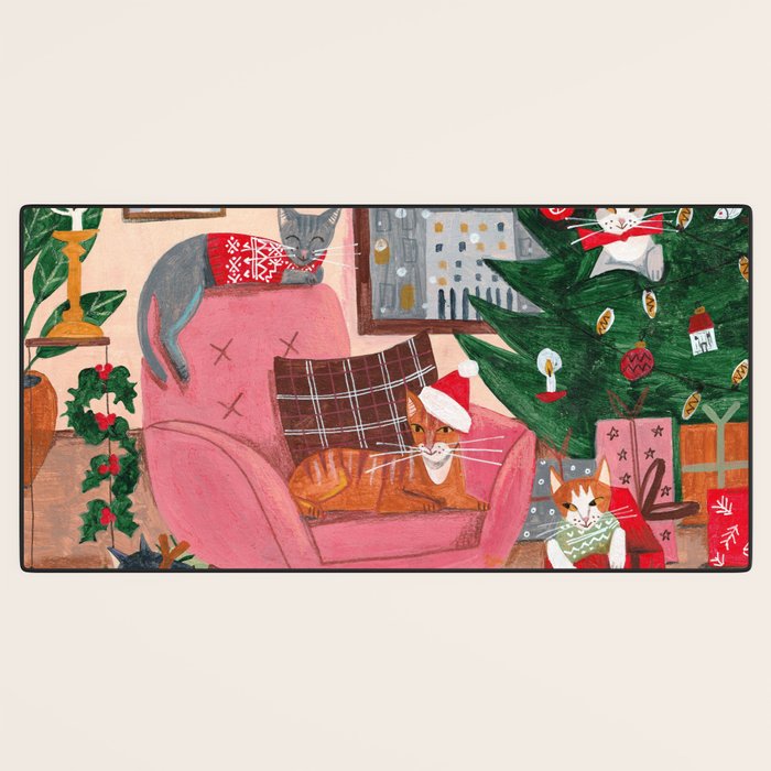 Festive retro Christmas cats modern traditional holiday Desk Mat Gallery Image 3