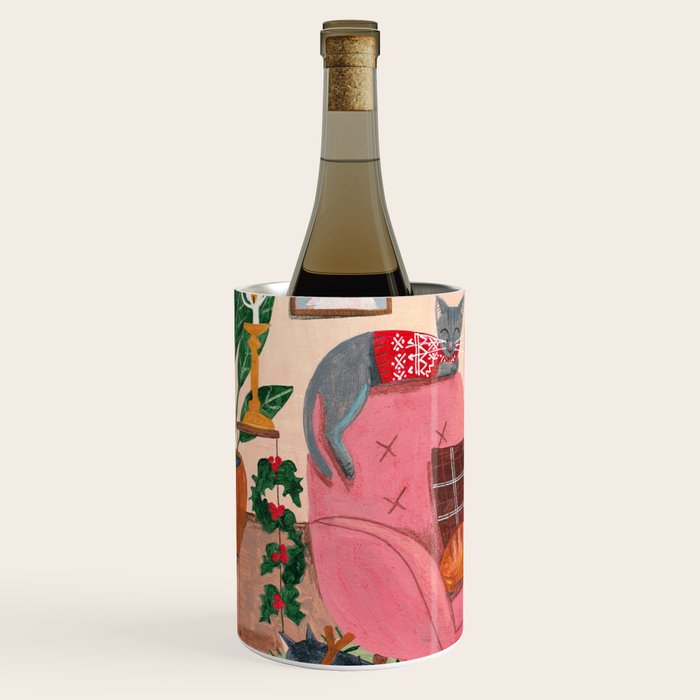 Festive retro Christmas cats modern traditional holiday Wine Chiller Gallery Image 2