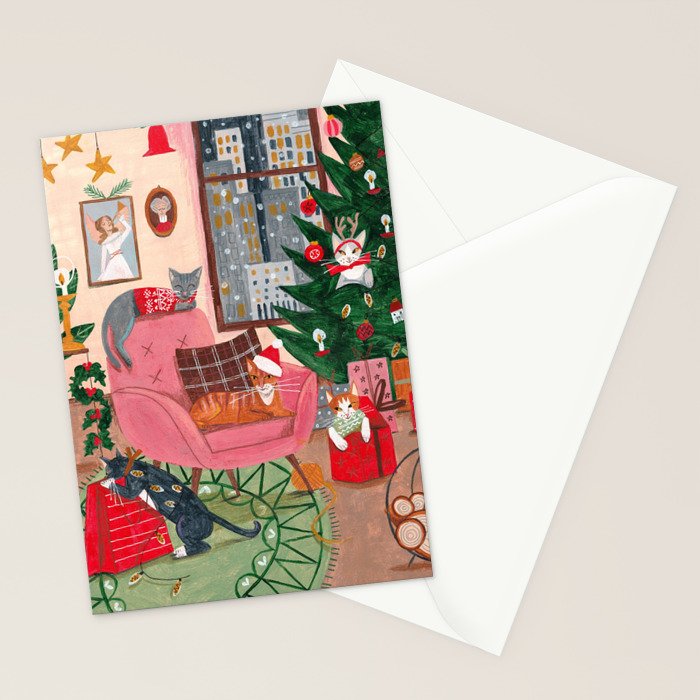 Festive retro Christmas cats modern traditional holiday Stationery Card Gallery Image 2