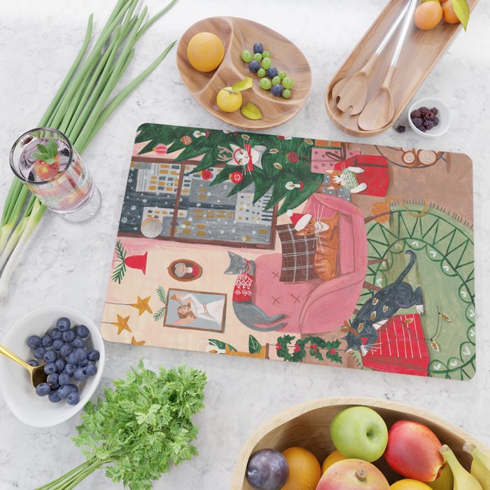 Festive retro Christmas cats modern traditional holiday Cutting Board Gallery Image 2