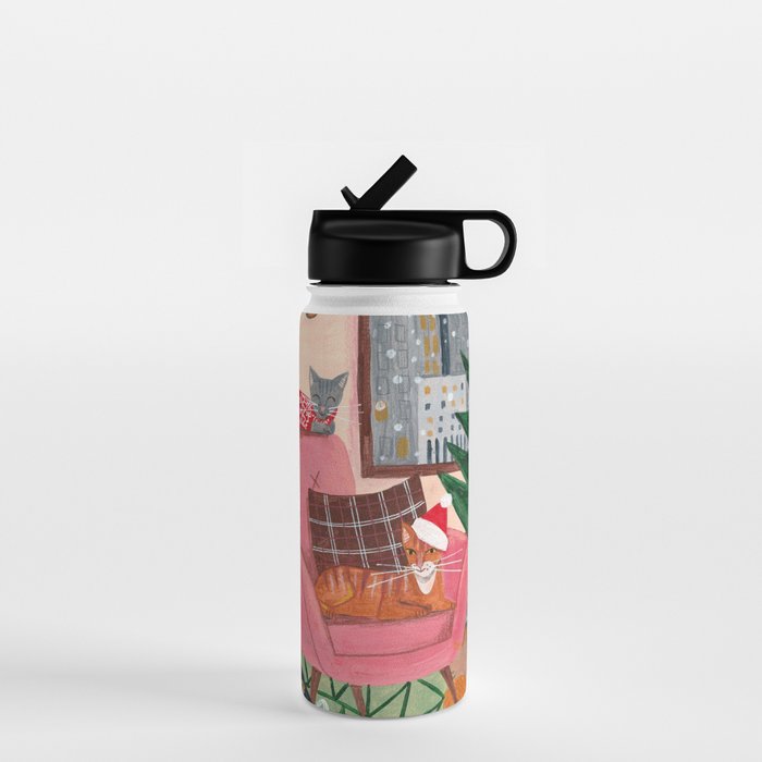 Festive retro Christmas cats modern traditional holiday Water Bottle Gallery Image 1