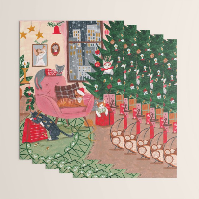 Festive retro Christmas cats modern traditional holiday Wrapping Paper Gallery Image 3