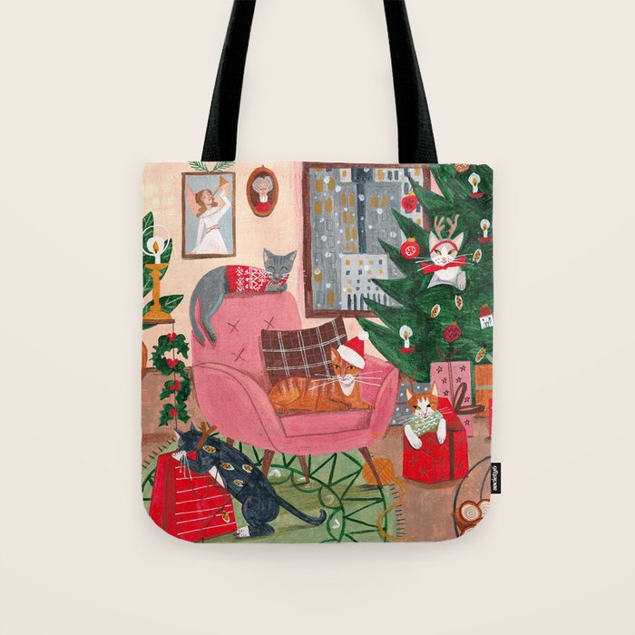 Festive retro Christmas cats modern traditional holiday Tote Bag Gallery Image 1