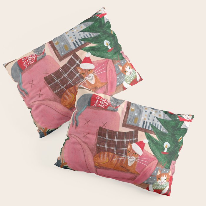 Festive retro Christmas cats modern traditional holiday Pillow Sham Gallery Image 1