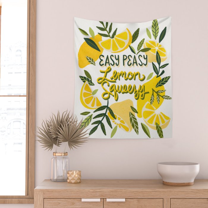 Easy Peasy Lemon Squeezy Citrus - Yellow & Green Palette Wall Tapestry Gallery Image 2