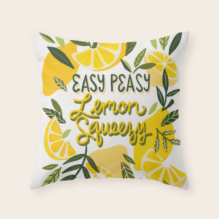 Easy Peasy Lemon Squeezy Citrus - Yellow & Green Palette Throw Pillow Gallery Image 1