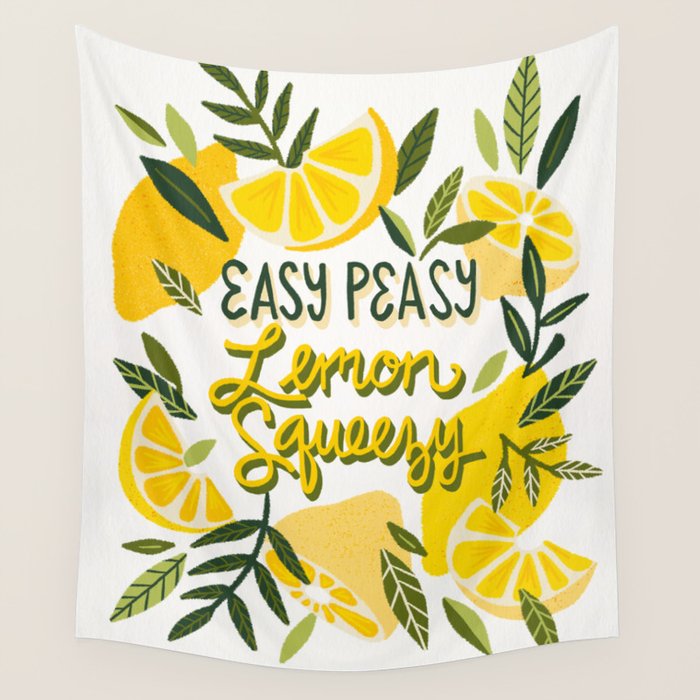 Easy Peasy Lemon Squeezy Citrus - Yellow & Green Palette Wall Tapestry Gallery Image 4