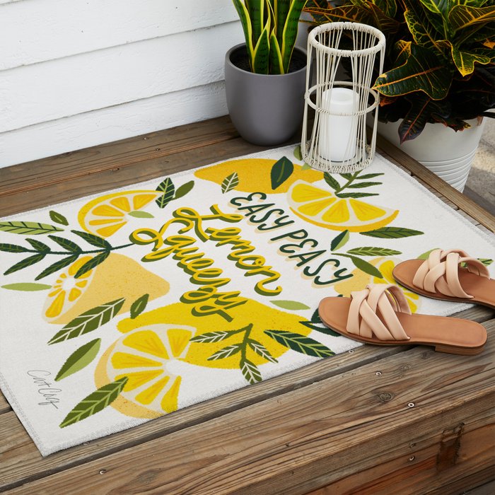 Easy Peasy Lemon Squeezy Citrus - Yellow & Green Palette Outdoor Rug Gallery Image 2