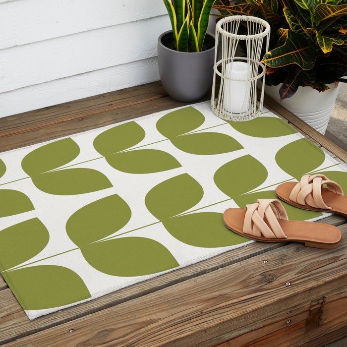 Mid Century Modern Leaves Green #society6 #buyart Outdoor Rug Gallery Image 2