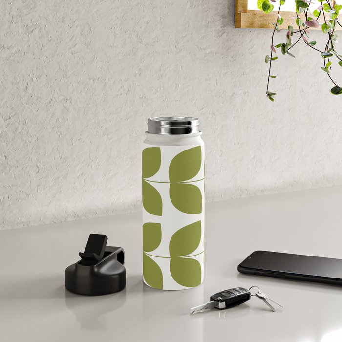Mid Century Modern Leaves Green #society6 #buyart Water Bottle Gallery Image 4