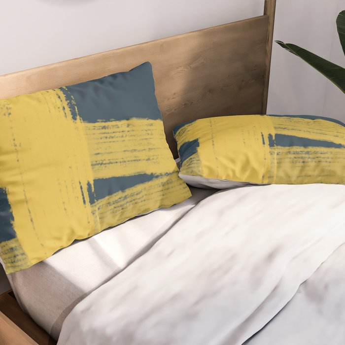 Abstract Minimalist Painted Brushstrokes in Light Mustard and Navy Blue 1 Pillow Sham Gallery Image 2