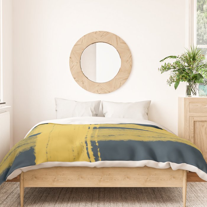 Abstract Minimalist Painted Brushstrokes in Light Mustard and Navy Blue 1 Duvet Cover Gallery Image 3
