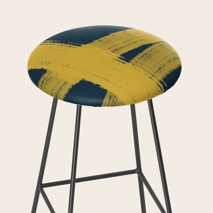 Abstract Minimalist Painted Brushstrokes in Light Mustard and Navy Blue 1 Stool Gallery Image 2