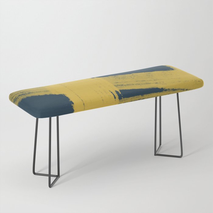 Abstract Minimalist Painted Brushstrokes in Light Mustard and Navy Blue 1 Bench Gallery Image 1